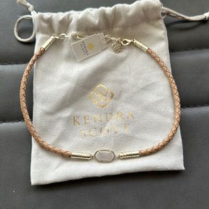 Kendra Scott white Iridescent Drusy and nude leather adjustable choker necklace